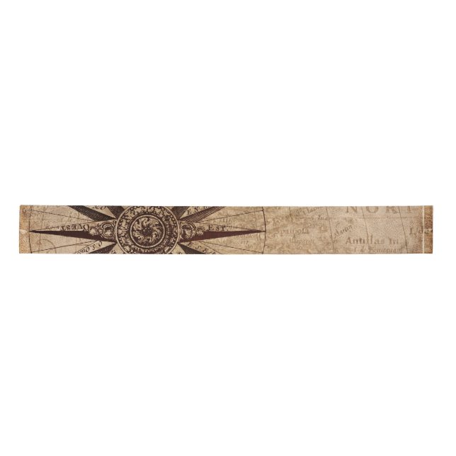 Compass Sailing Ship Discovery Age World Map  Satin Ribbon (Front)