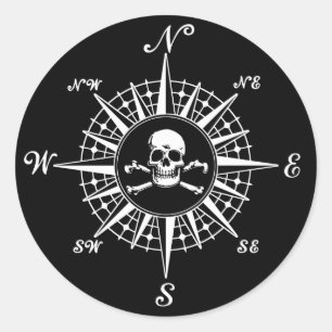 Compass Skull Classic Round Sticker
