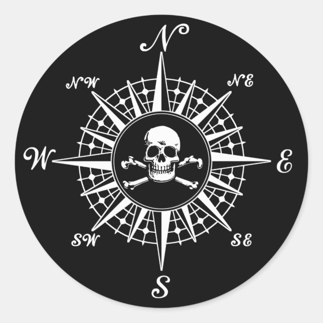 Compass Skull Classic Round Sticker (Front)