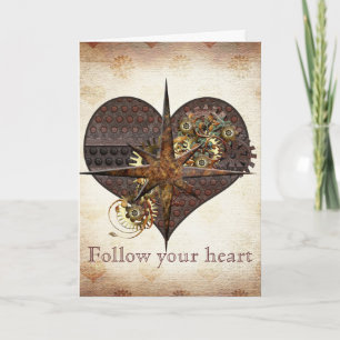 Compass Star and Heart Steampunk Valentine Holiday Card