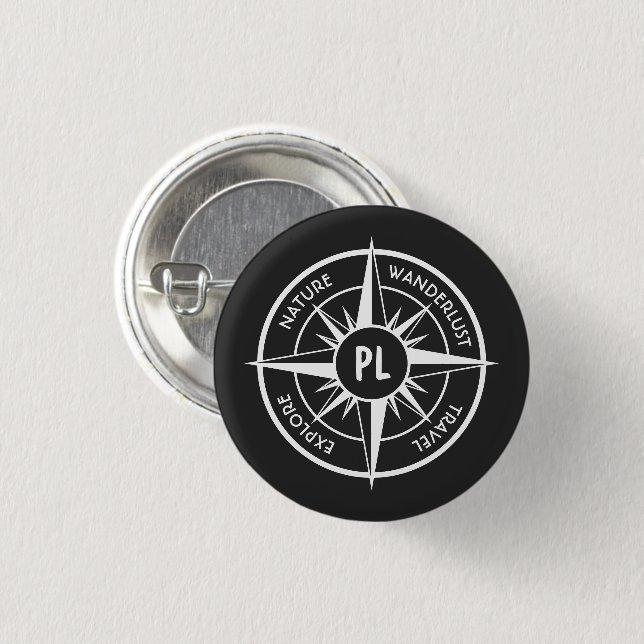 Compass star emblem monogram black and white 1 inch round button (Front & Back)