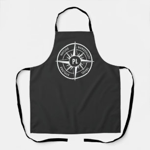 Compass star emblem monogram black and white apron