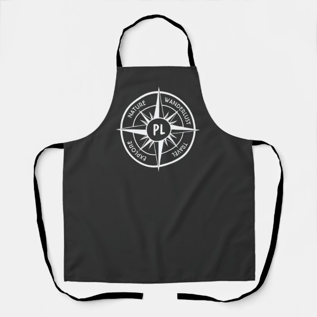Compass star emblem monogram black and white apron (Front)