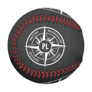 Compass star emblem monogram black and white  baseball