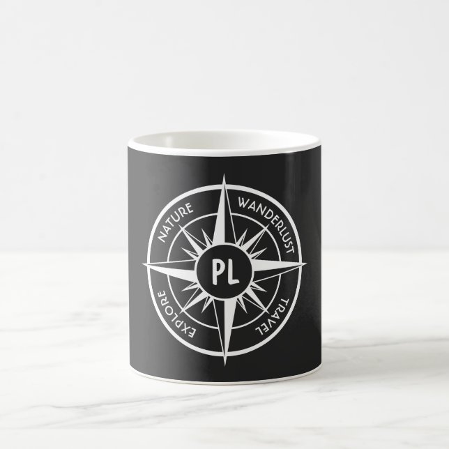 Compass star emblem monogram black and white coffee mug (Center)