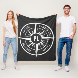 Compass star emblem monogram black and white fleece blanket