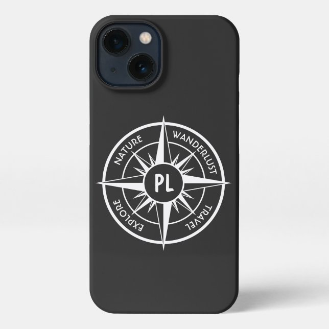 Compass star emblem monogram black and white iPhone case (Back)