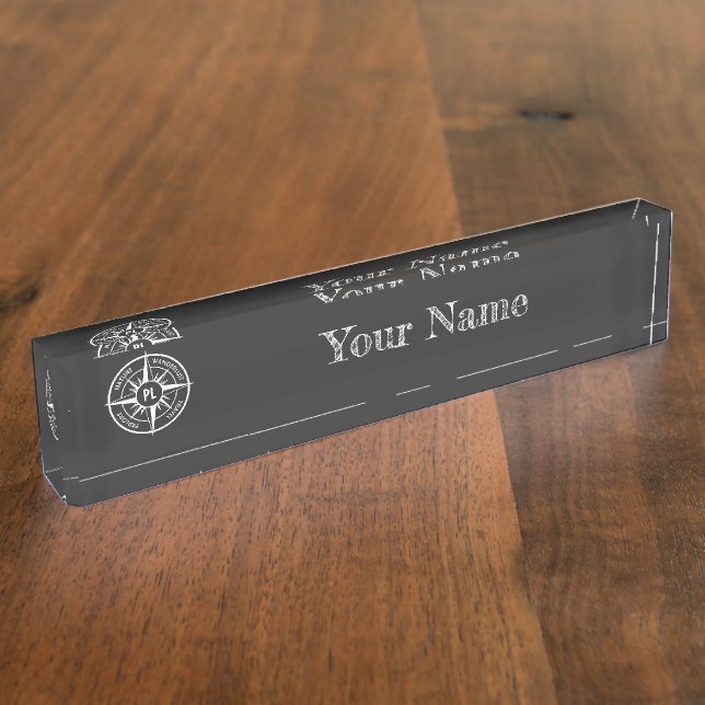 Compass star emblem monogram black and white nameplate (Side)