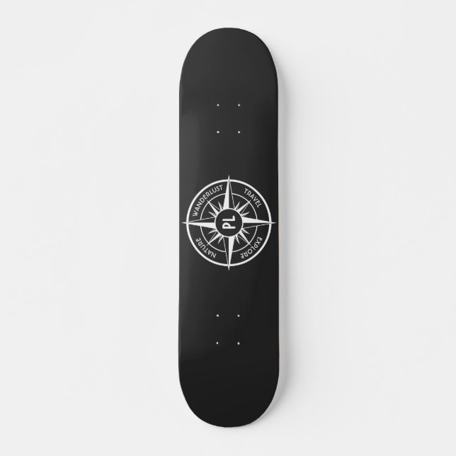 Compass star emblem monogram black and white skateboard (Front)
