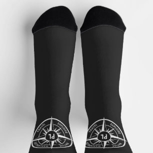 Compass star emblem monogram black and white socks