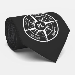 Compass star emblem monogram black and white tie