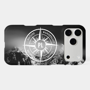 Compass star emblem monogram dramatic mountains