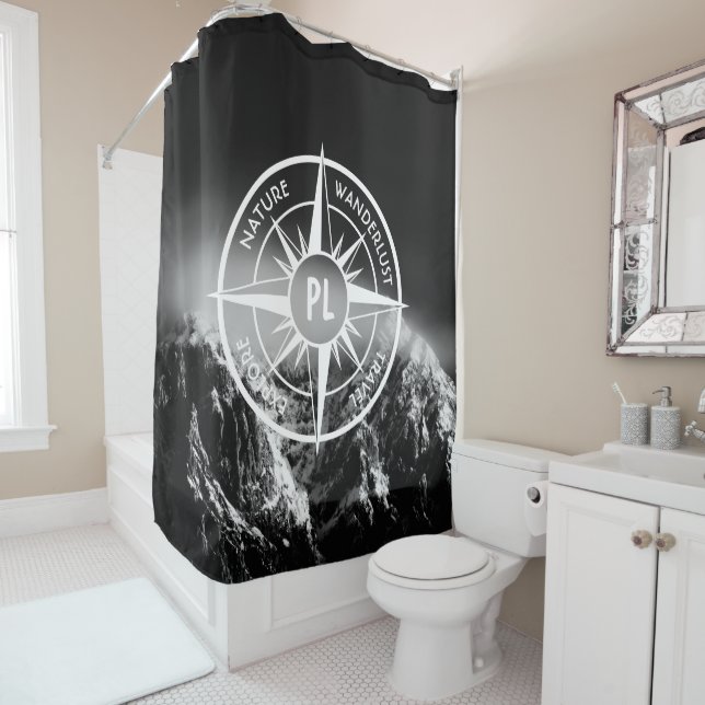 Compass star emblem monogram dramatic mountains (In Situ)
