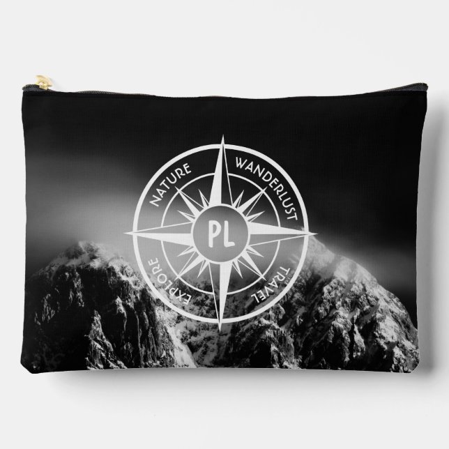 Compass star emblem monogram dramatic mountains accessory pouch (Front)