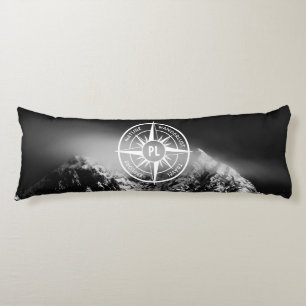 Compass star emblem monogram dramatic mountains body pillow