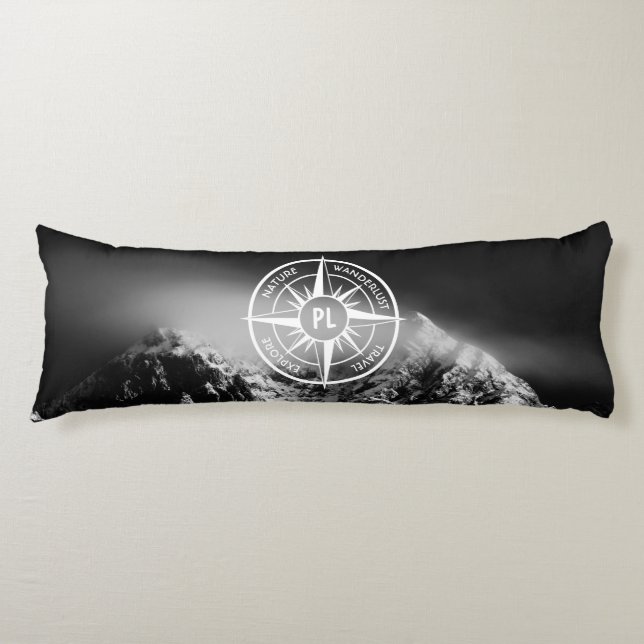 Compass star emblem monogram dramatic mountains body pillow (Front)