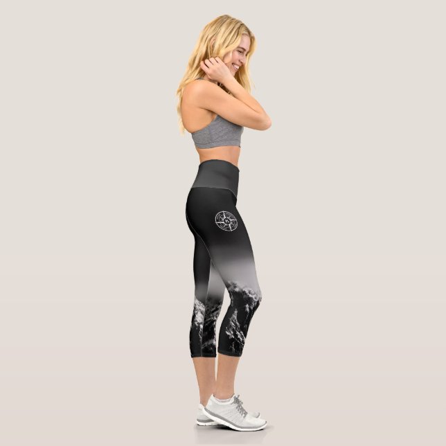 Compass star emblem monogram dramatic mountains capri leggings (Right)