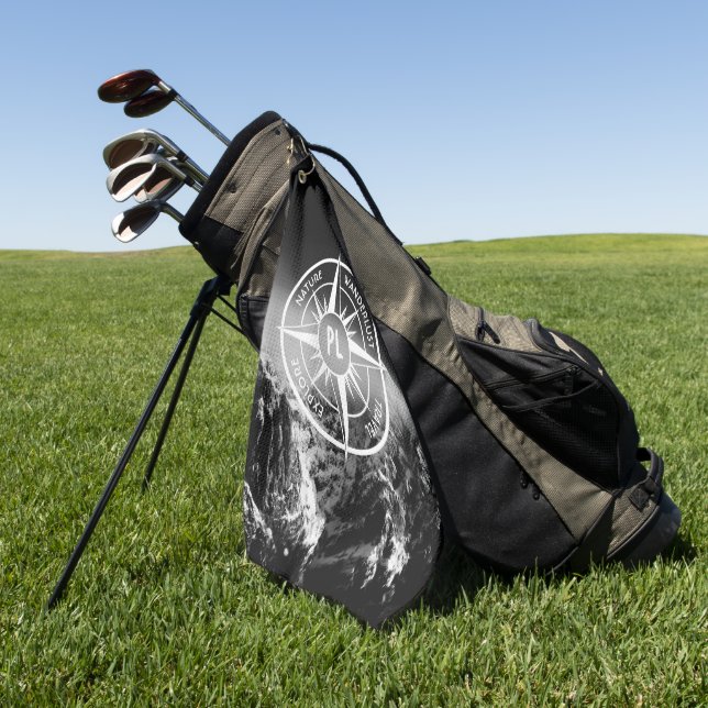 Compass star emblem monogram dramatic mountains golf towel (Green)