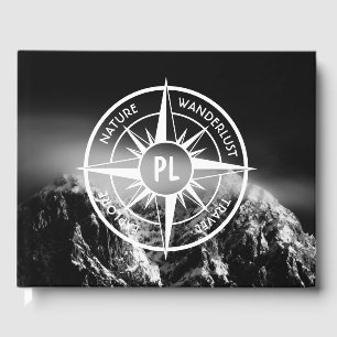 Compass star emblem monogram dramatic mountains guest book