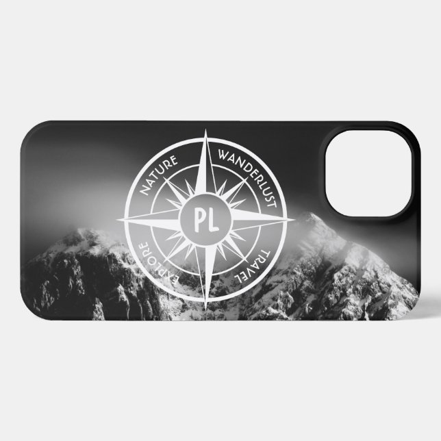 Compass star emblem monogram dramatic mountains iPhone case (Back Horizontal)