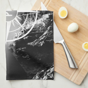 Compass star emblem monogram dramatic mountains kitchen towel