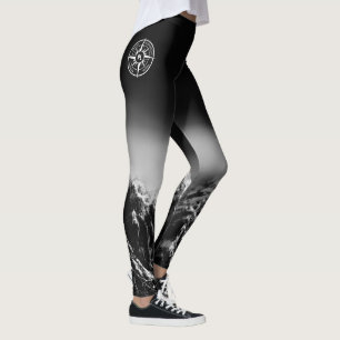 Compass star emblem monogram dramatic mountains leggings