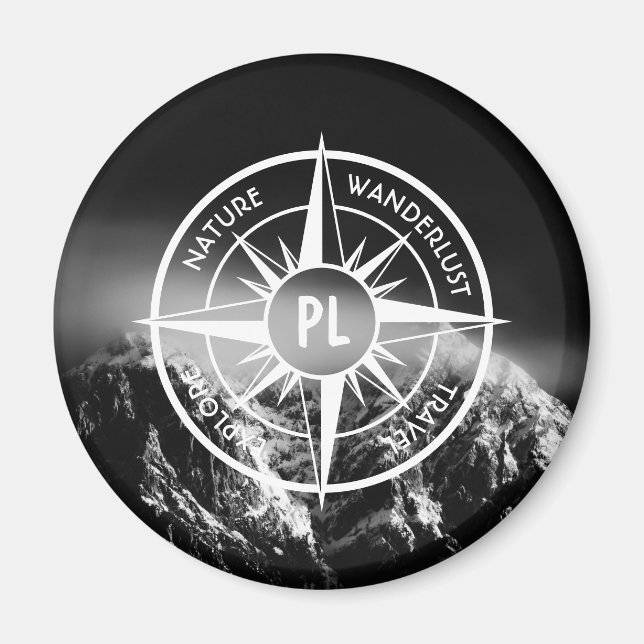 Compass star emblem monogram dramatic mountains magnet (Front)