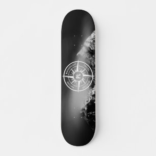 Compass star emblem monogram dramatic mountains skateboard