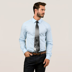 Compass star emblem monogram dramatic mountains tie