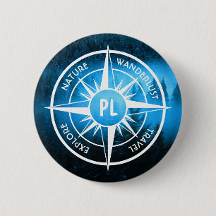 Compass star emblem monogram fog in spruce forest 2 inch round button
