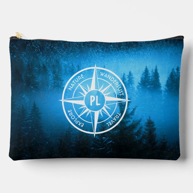 Compass star emblem monogram fog in spruce forest accessory pouch (Front)