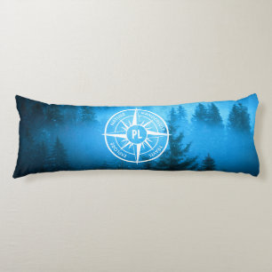 Compass star emblem monogram fog in spruce forest body pillow