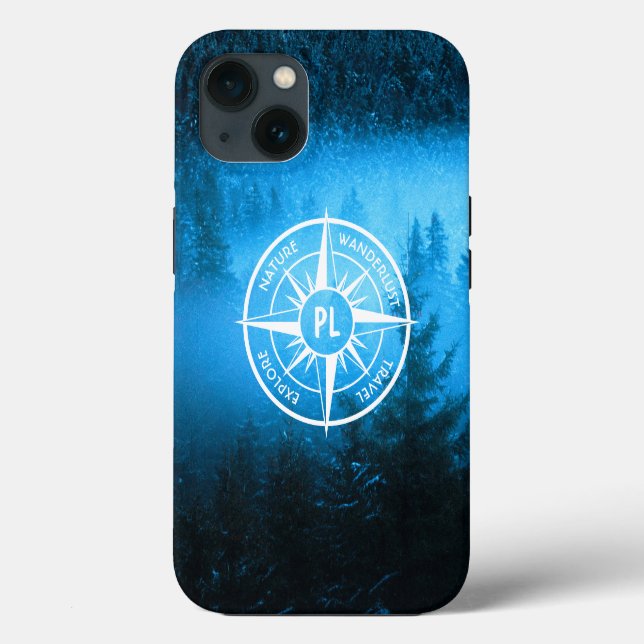 Compass star emblem monogram fog in spruce forest Case-Mate iPhone case (Back)