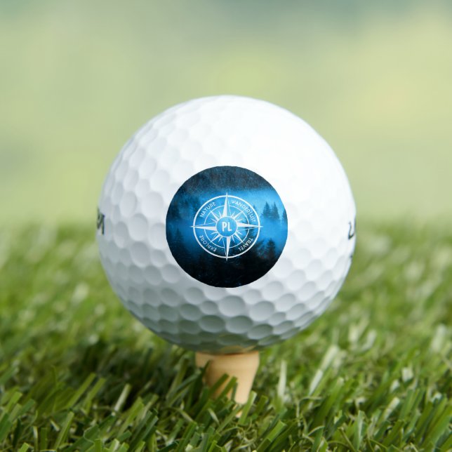 Compass star emblem monogram fog in spruce forest golf balls (Insitu Tee)