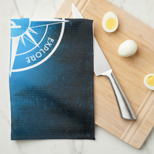 Compass star emblem monogram fog in spruce forest kitchen towel