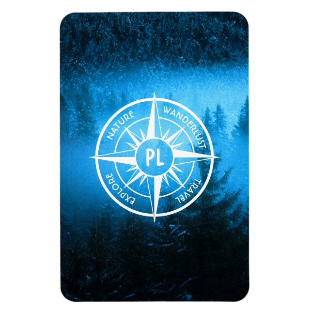 Compass star emblem monogram fog in spruce forest magnet (Vertical)