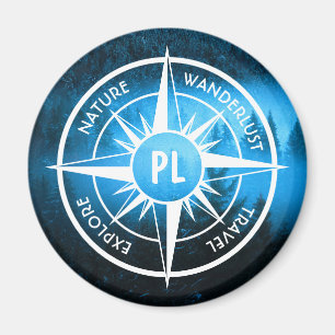 Compass star emblem monogram fog in spruce forest magnet