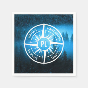 Compass star emblem monogram fog in spruce forest napkin