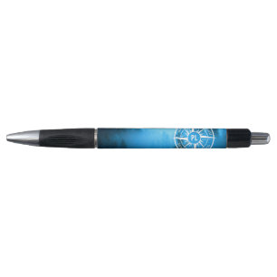 Compass star emblem monogram fog in spruce forest pen