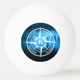 Compass star emblem monogram fog in spruce forest ping pong ball