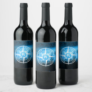 Compass star emblem monogram fog in spruce forest wine label