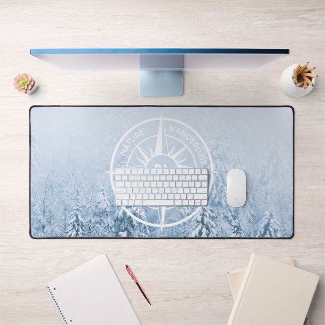 Compass star emblem monogram winter spruce forest desk mat (Office 1)