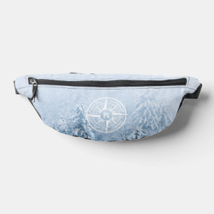 Compass star emblem monogram winter spruce forest fanny pack