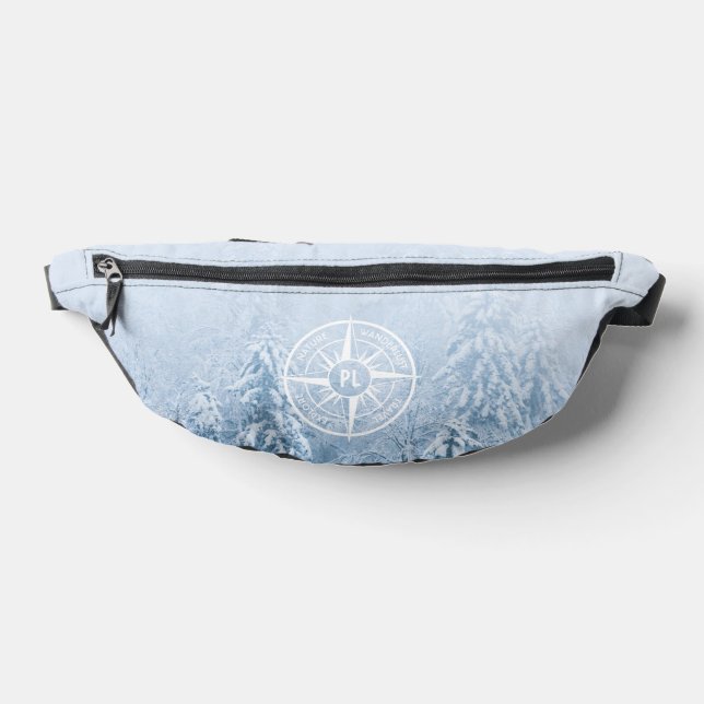 Compass star emblem monogram winter spruce forest fanny pack (Lay Down)