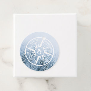 Compass star emblem monogram winter spruce forest favour tags