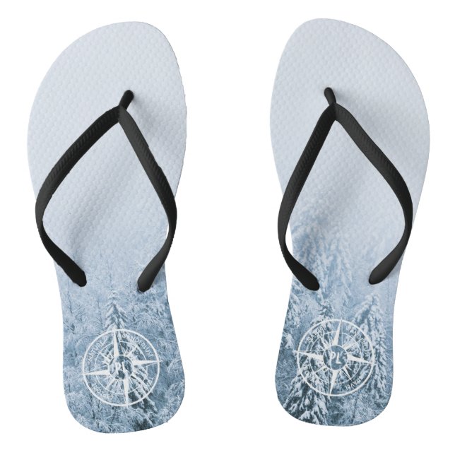 Compass star emblem monogram winter spruce forest flip flops (Footbed)
