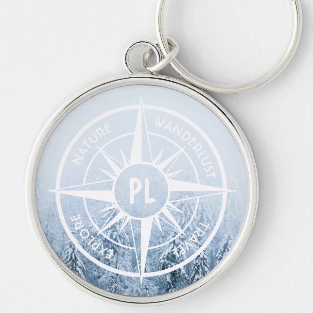 Compass star emblem monogram winter spruce forest keychain (Front)