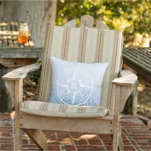 Compass star emblem monogram winter spruce forest outdoor pillow