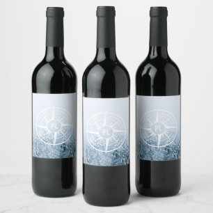 Compass star emblem monogram winter spruce forest wine label