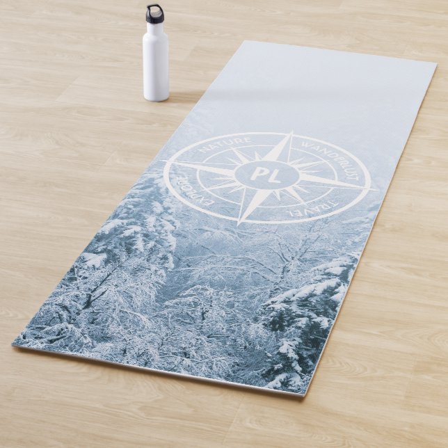 Compass star emblem monogram winter spruce forest yoga mat (In Situ)